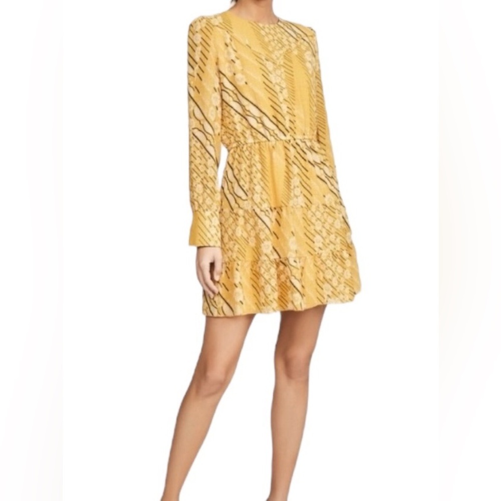 ba&sh Ophe Floral Long Sleeve Crew Neck Tiered Mini Dress, Size L - Picture 1 of 6